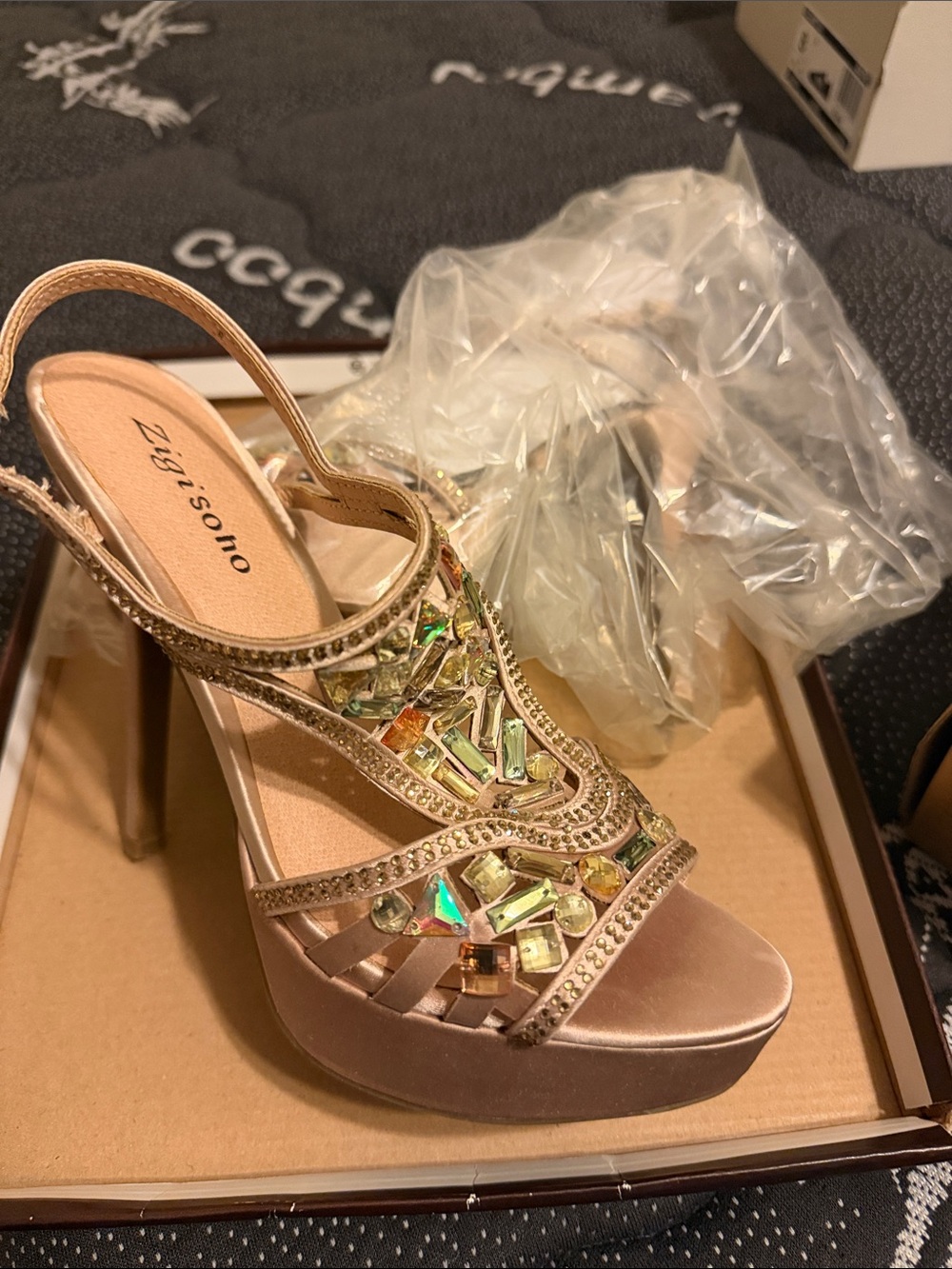 Zigi Soho Rose Gold Jeweled Slingback Platform Heels